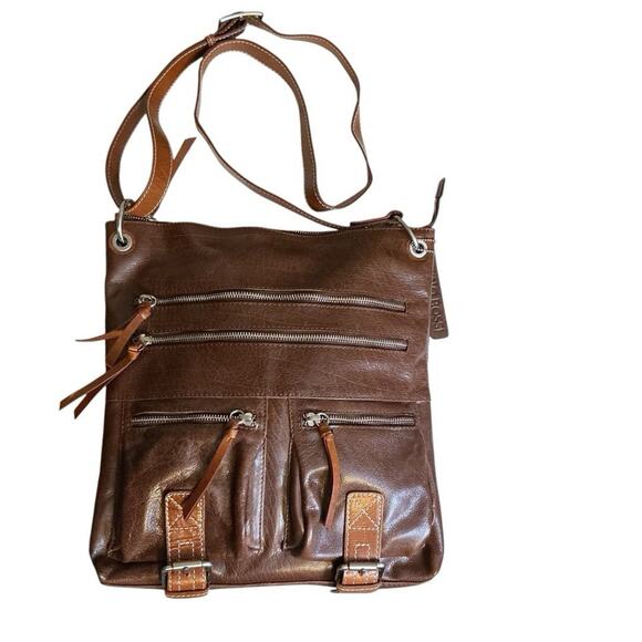 Nino Bossi Brown Crossbody Modern Bag Purse Multiple Zipper Compartments-NWOT - Picture 8 of 16